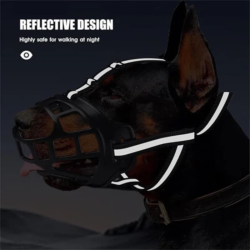 غطاء واقي لفم الكلب يعكس الضوء مريح وقابل للتنفس سلة كمامة مضادة للعق والنباح قناع للكلاب كمامة مضادة للنباح للحيوانات الأليفة - 2