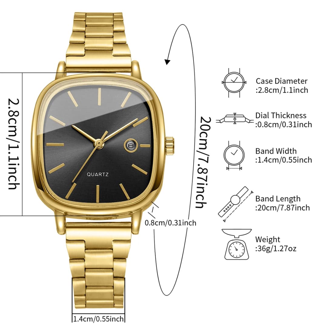 2PCS Fashion Square Dial Couple's Wristwatches Men Women Casual Daily Calendar Watch Relojs (Without Box) - 6