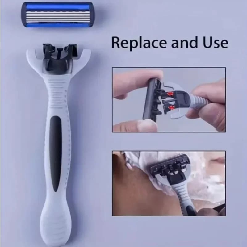 مقبض واحد + 12 شفرة، شفرة حلاقة يدوية آمنة للرجال والنساء، 6 طبقات من الفولاذ المقاوم للصدأ، رأس حلاقة قابل للاستبدال - 5