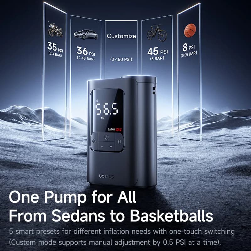 مضخة هواء سيارة لاسلكية من Baseus، ضاغط هواء محمول للسيارات والدراجات النارية والدراجات الهوائية، منفاخ إطارات كهربائي مع شاشة عرض رقمية LCD - 4