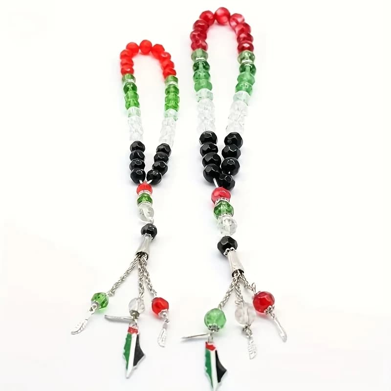 Islamic crystal rosary beads 33 8mm/10mm Palestinian flag color red, green, white and black Muslim prayer beads, fashion men's a - 2