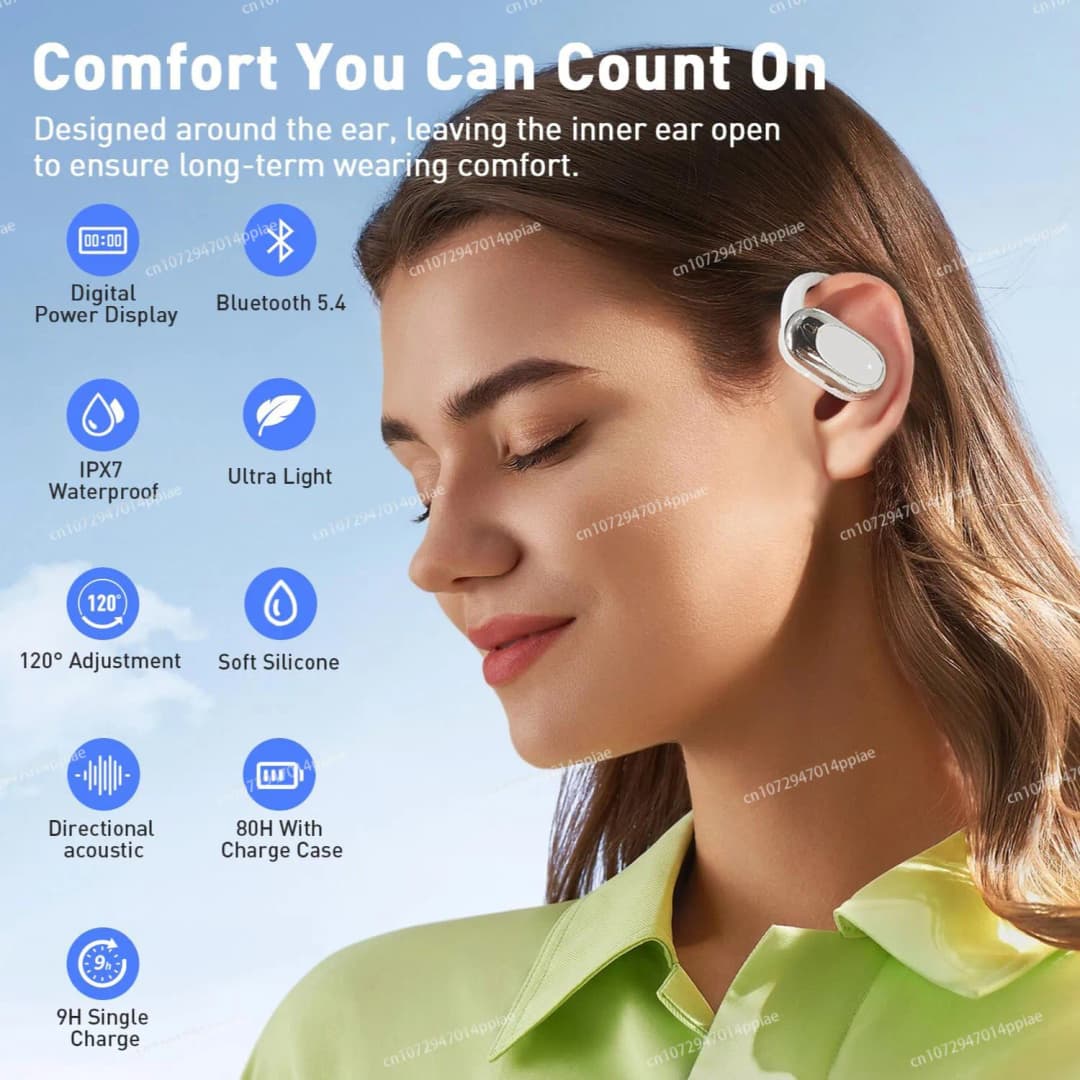 سماعات بلوتوث لاسلكية مفتوحة الأذن OWS سماعات فوق الأذن عزل الضوضاء ميزة قابلة للدوران مع مايكروفون صوت محمول - 6