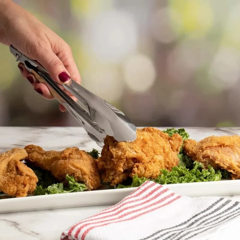 ملقط شواء من الفولاذ المقاوم للصدأ 5/1 قطعة - مقبض طويل غير قابل للانزلاق للشوي/الخبز/السلطة/مكعبات الثلج، أدوات مطبخ آمنة لغسالة الصحون - 5