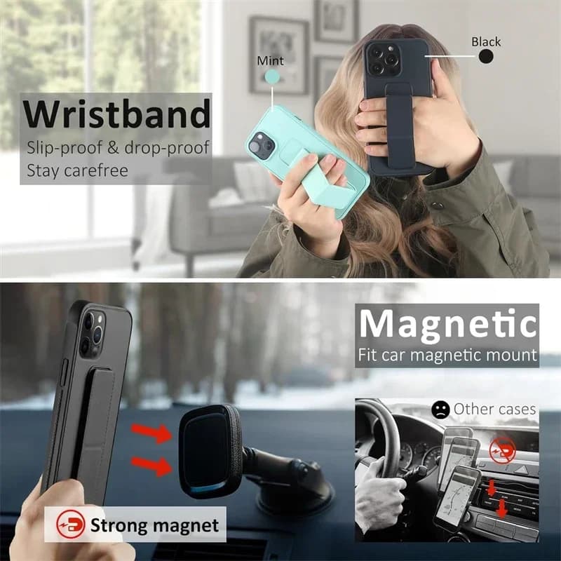 Magnetic Kickstand Hand Strap Case for IPhone 16 15 14 13 12 11 Pro Max Plus 16Pro 15Pro IPhone16 ProMax Stand Cover Accessories - 2