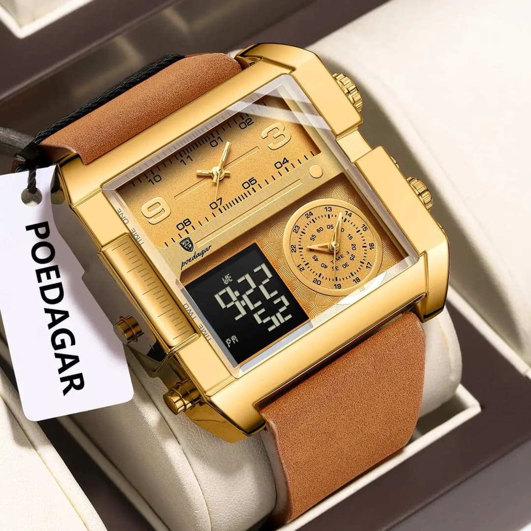 ساعة فاخرة للرجال من POEDAGAR، مقاومة للماء، مضيئة، تاريخ وأيام الأسبوع، متعددة الوظائف، رقمية، كوارتز - 2