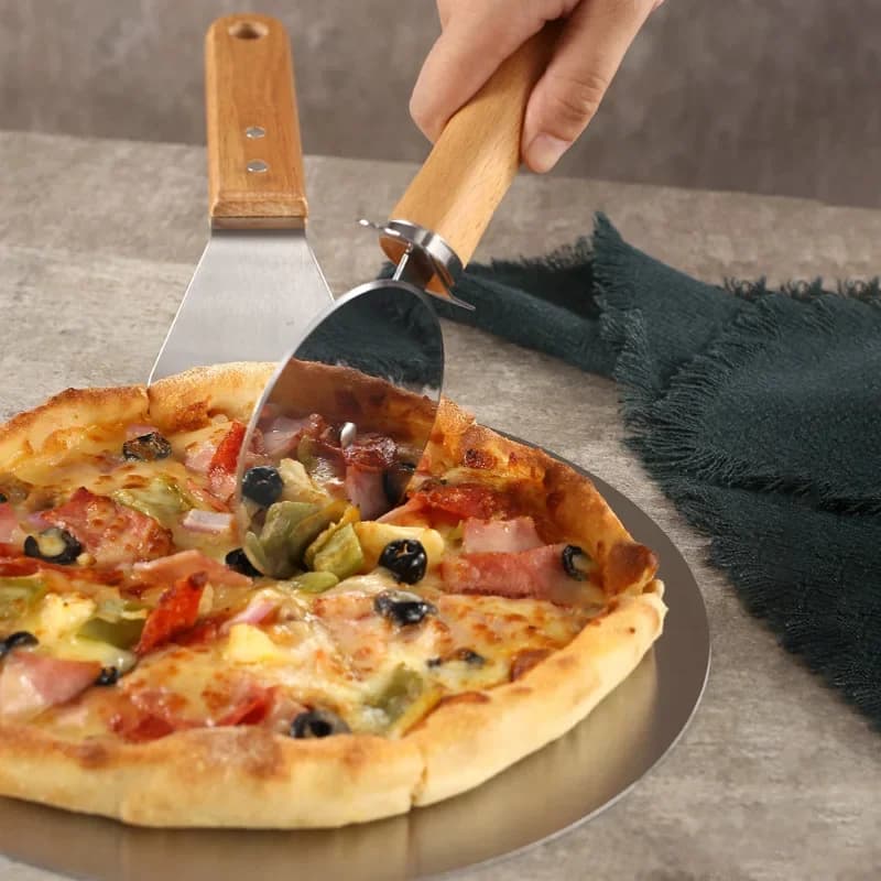 مقشر بيتزا من الفولاذ المقاوم للصدأ بمقبض خشبي - مجرفة خبز احترافية لنقل الفرن واستخدام المطبخ المنزلي - 3