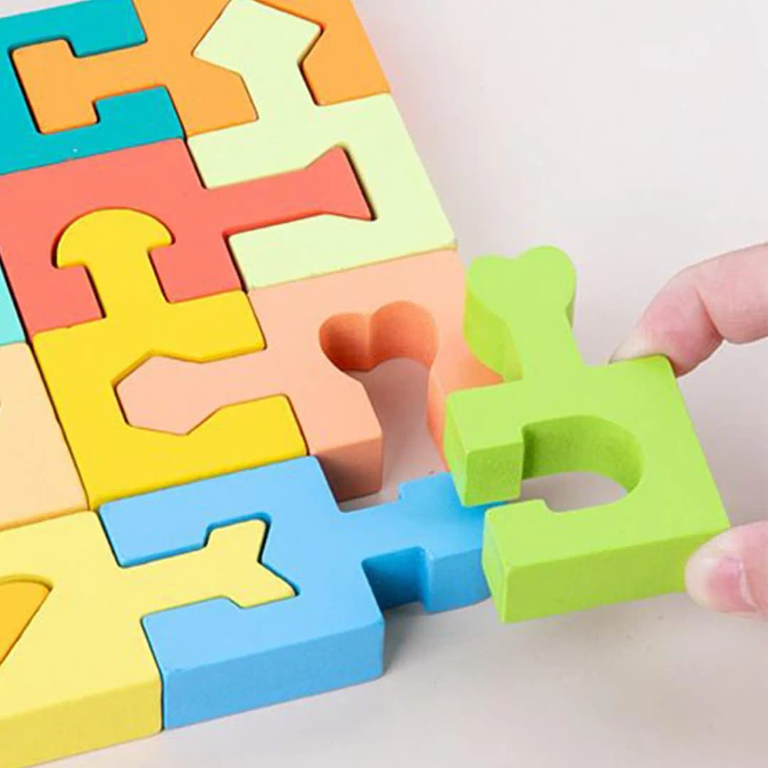 Wooden Puzzles Geometric Shape Matching Toy 16 Pcs Jigsaw Puzzle for Kids Boys Girls Learning Home School Kindergarten Education - 3