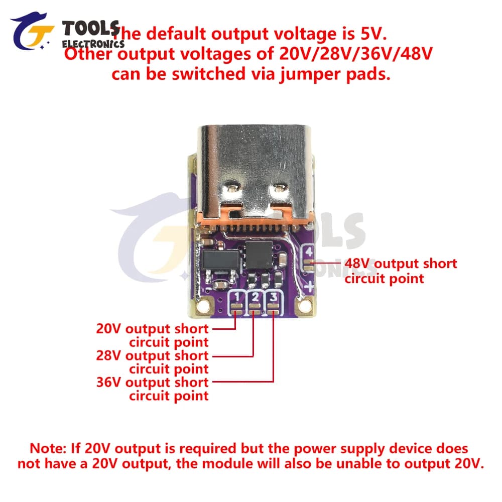 وحدة شحن سريع PD QC نوع-C وحدة تحفيز شحن سريع 5V-20V/20V-48V إخراج لبنك طاقة DIY - 6