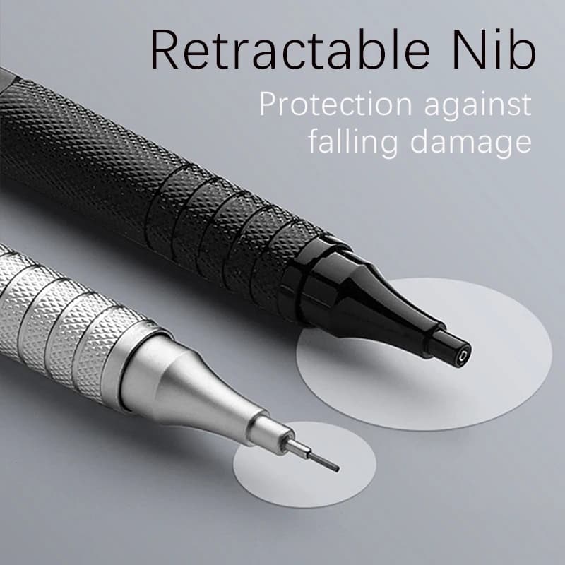 مجموعة أقلام رصاص ميكانيكية معدنية عالية الجودة، مع عبوات رصاص، أقلام رسم تلقائية 0.3، 0.5، 0.7، 2.0 مم، لوازم فنية - 4