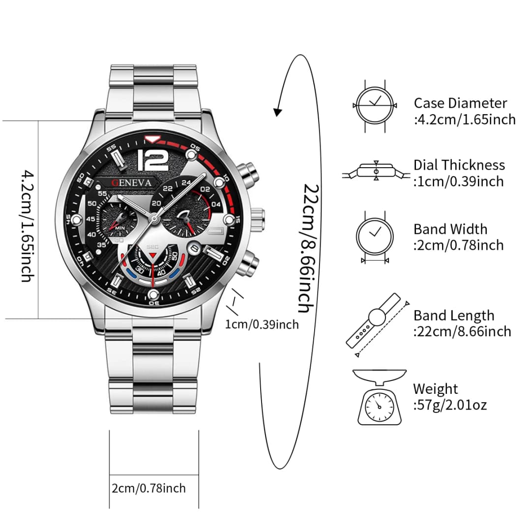 مجموعة ساعات رجالية أنيقة من الفولاذ، ساعة كوارتز تناظرية مع سوار، بدون علبة - 5