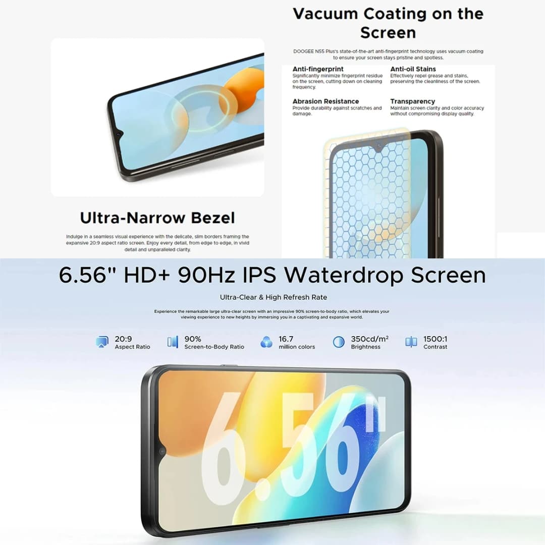 هاتف DOOGEE [N55] الذكي 5G بشاشة 6.56 بوصة 90Hz IPS، 4 جيجابايت + 128 جيجابايت، كاميرا ثلاثية 13 ميجابكسل، بطارية 5150 مللي أمبير، نظام أندرويد 14 - 5