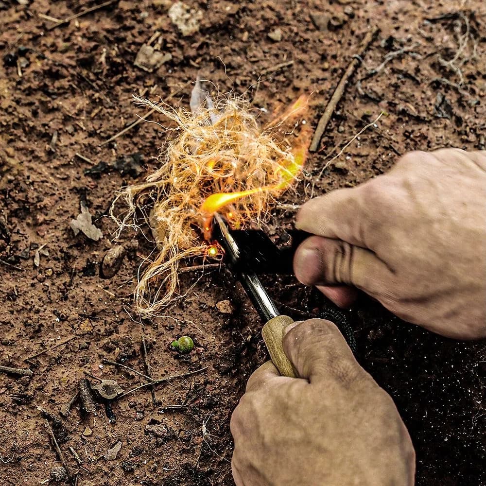 New Wilderness Survival Portable Flint Kit - Magnesium Fire Starter Stick with Wooden Handle for Camping Outdoor Equipment Tool - 2