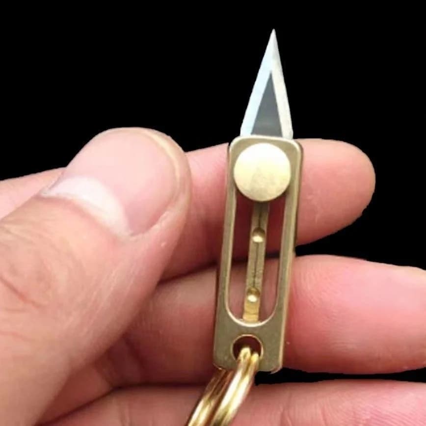 Mini Brass Push Knife Keychain Portable Edc Keychain Pendant Unpacking Express Opener Outdoor Camping Tool Mini Knife Key Ring - 3