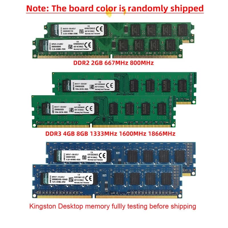 Kingston PC Memory RAM PC2 DDR2 2GB 800Mhz 667MHz PC3 DDR3 4GB 8GB 1333MHZ 1600MHZ 1866MHz ddr3 ram Desktop Memory Model - 4