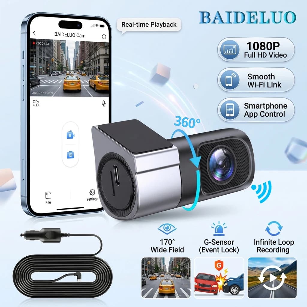 Mini Hidden 1080P Car Dashcam with Night Vision, 24-Hour Parking Monitoring, Loop Recording, Gravity Sensor & App Control