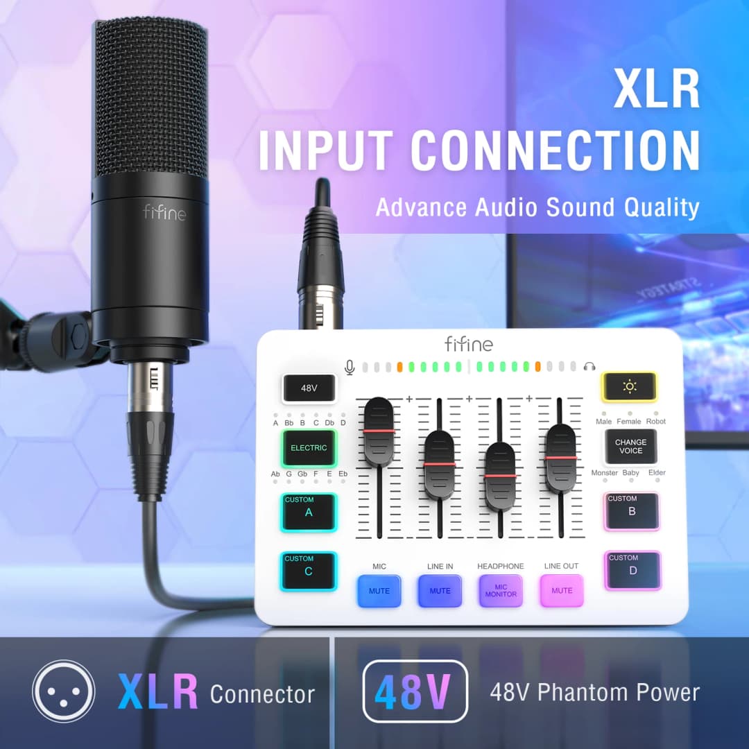 ميكسر USB للألعاب من FIFINE مع 4 قنوات/واجهة ميكروفون XLR/إضاءة RGB، ميكسر صوت لبث الألعاب AmpliGame SC3W - 2
