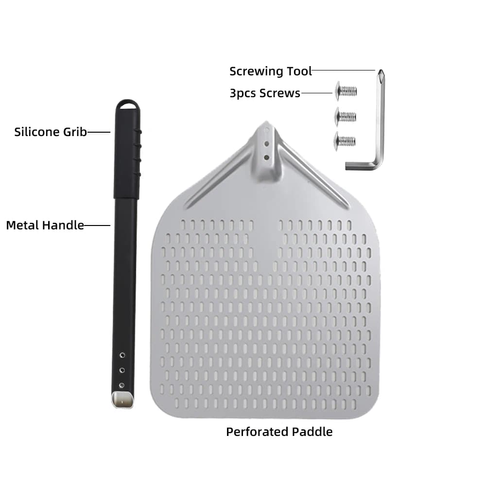10 12 13 14 بوصة بيتزا كبيرة مجرفة مثقوبة مقبض قصير/طويل للفرن تحول قشر أواني المطبخ أدوات خبز البيتزا - 5
