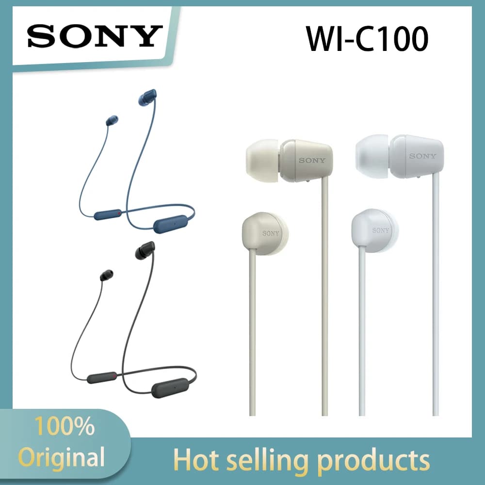 SONY WI-C100 Wireless Stereo Neck Hanging Bluetooth Earphones IPX4 Waterproof and Sweatproof About 25 Hours Long lasting Battery