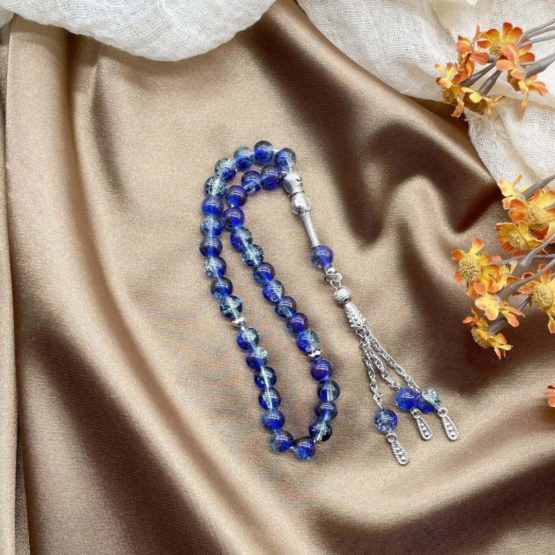 مسبحة جديدة من 33 حبة، 8 ملم، من الزجاج المتشقق، مسبحة صلاة مسلمة للعبادة اليومية، هدية عيد رمضان للنساء - 6