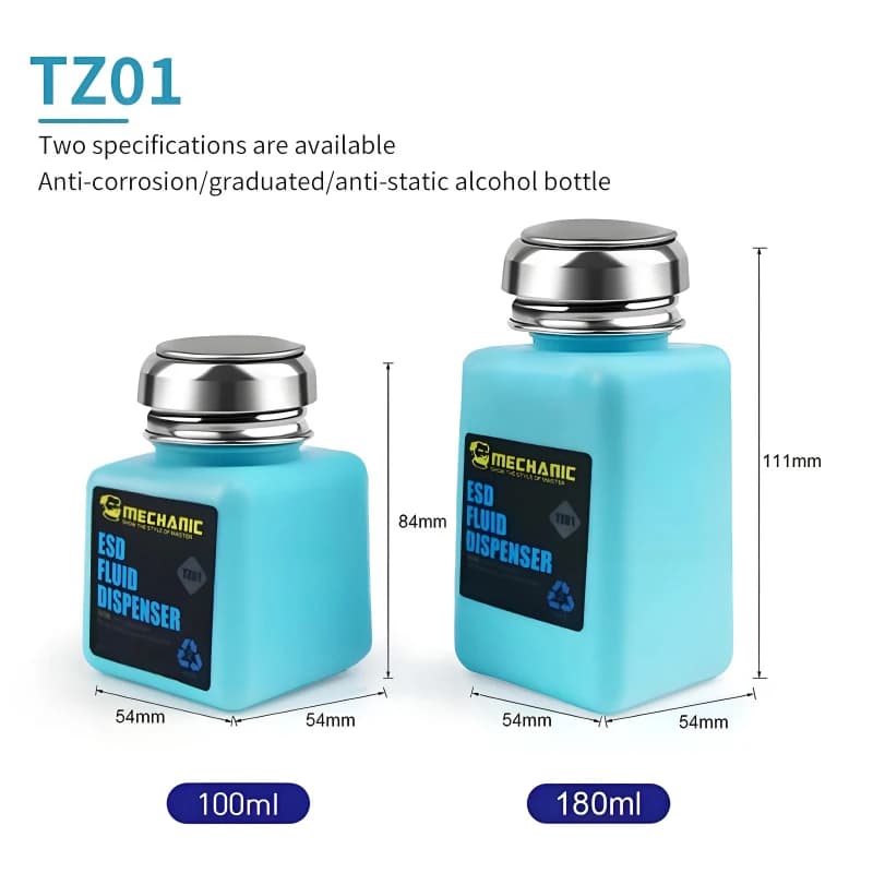 MECHANIC TZ01 TP01 زجاجة كحول مضادة للكهرباء الساكنة لتنظيف اللوحة الأم موزع حلول فولاذ مقاوم للصدأ صناعي - 4