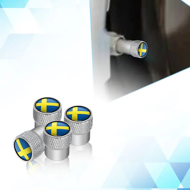 أغطية صمامات هواء الإطارات بشعار اختبار الموظ/العلم السويدي لسيارات فولفو V40 V60 XC40 XC60 XC90 C30، 4 قطع - 4