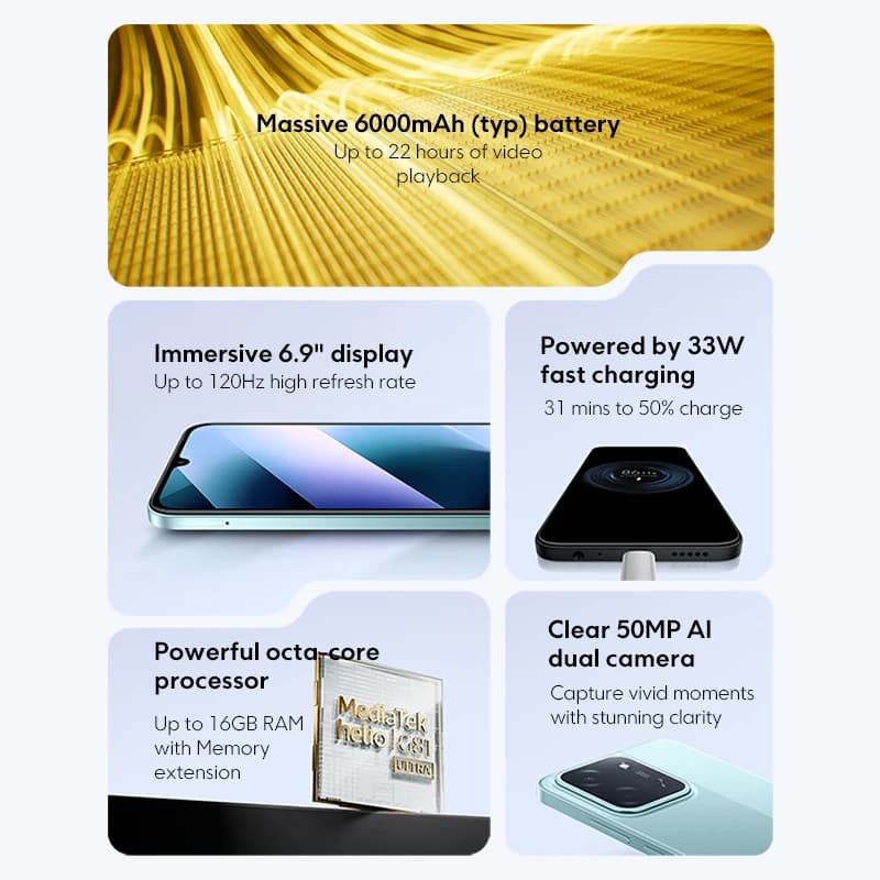 【العرض الأول عالميًا】هاتف POCO C85 نسخة عالمية 128/256 جيجابايت معالج Helio G81-Ultra بطارية 6000 مللي أمبير شاشة 6.9 بوصة كاميرا 50 ميجابكسل شحن 33 واط NFC - 2