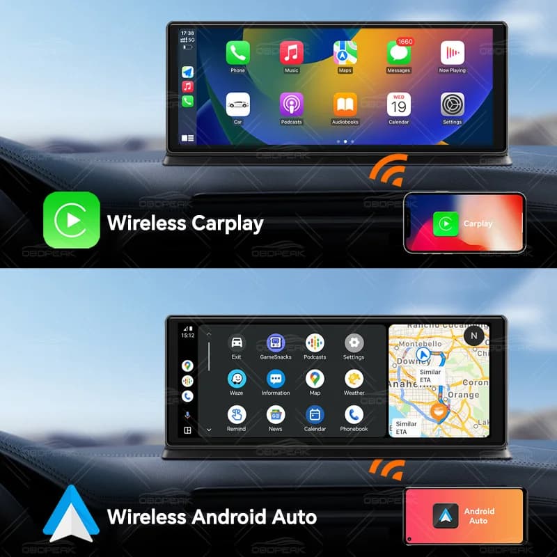 كاميرا OBDPEAK K8 Pro، أمامية 5K، خلفية 1080P، داش كام بشاشة 11.3 بوصة تعمل باللمس، Ai Carplay، أندرويد AUTO، نظام تحديد المواقع والملاحة، للرؤية الليلية DVR - 2