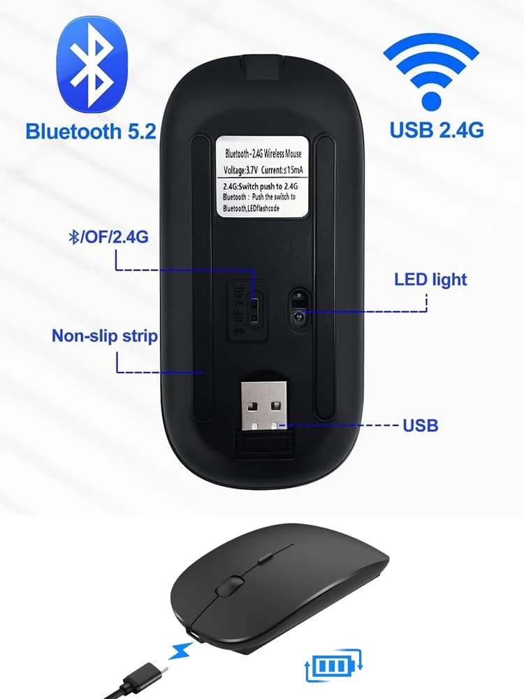 Best Seller Rechargeable Wireless Mouse Silent RGB Bluetooth Dual Mode Optical Mice Universal for Laptop PC Office Gaming - 4