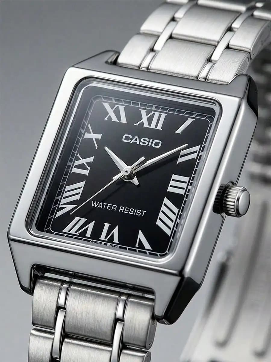 CASIO Women's Elegant Square Watch Stainless Steel Band Black Dial Roman Numeral Markers Business Casual Timeless for Daily Gift - 6