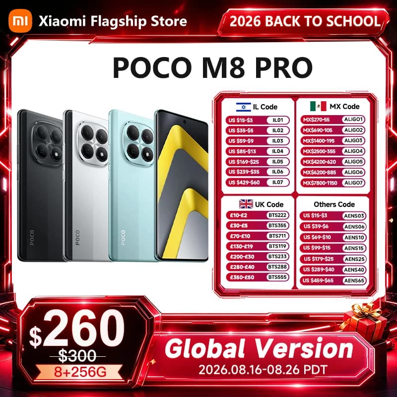 هاتف ذكي POCO M8 Pro 5G إصدار عالمي معالج Snapdragon 7s Gen 4 شاشة 6.83 بوصة بدقة 1.5K ومعدل تحديث 120Hz بطارية 6500mAh شحن سريع 100W NFC