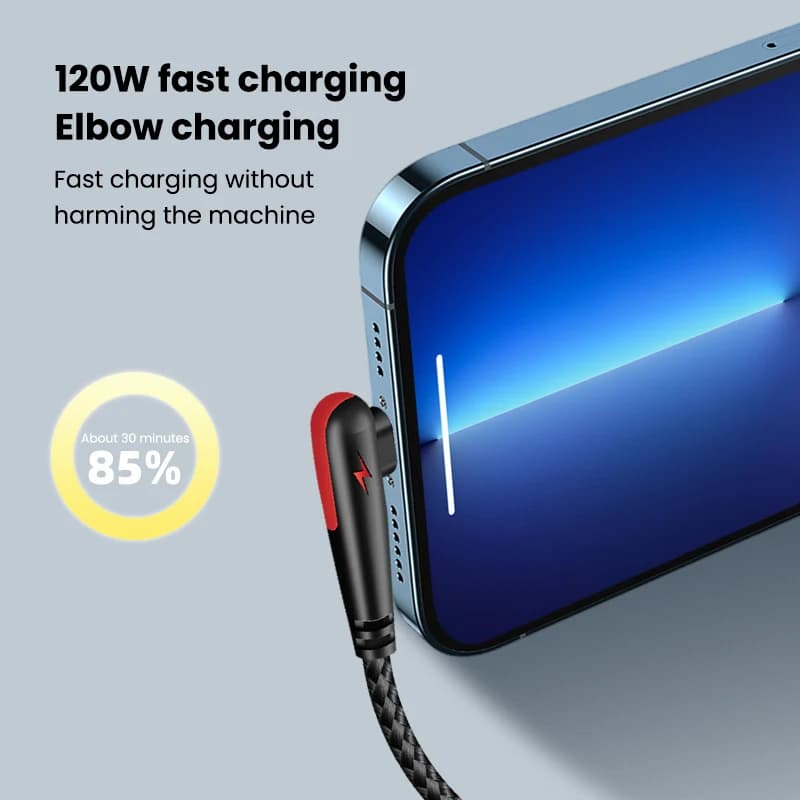 NNBILI 120W USB To Type-C Cable 90 Degree Elbow Mobile Phone Fast Charging For Huawei Mate 60 Xiaomi Samsung Charger Data Wire - 2