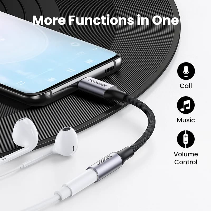 كابل USB Type-C إلى 3.5mm لسماعات الأذن من UGREEN مع محول صوت لأجهزة شاومي Mi10 وهواوي P30 وOneplus 9 - 3