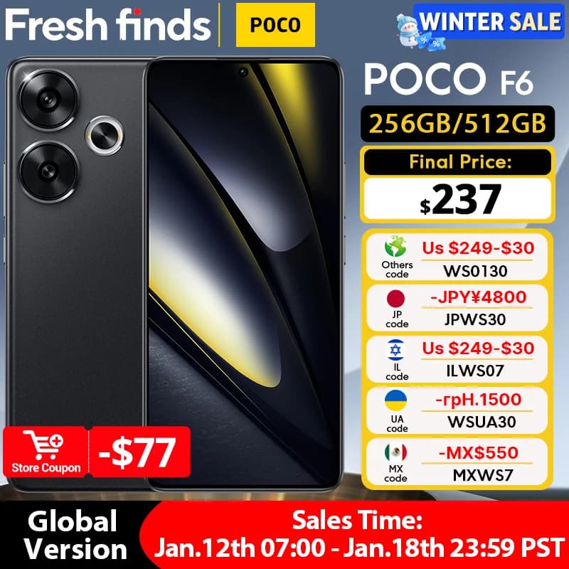 العرض الأول عالمياً هاتف POCO F6 إصدار عالمي معالج Snapdragon®8s الجيل 3 شاشة 120 هرتز شحن توربو 90 واط بطارية 5000 مللي أمبير