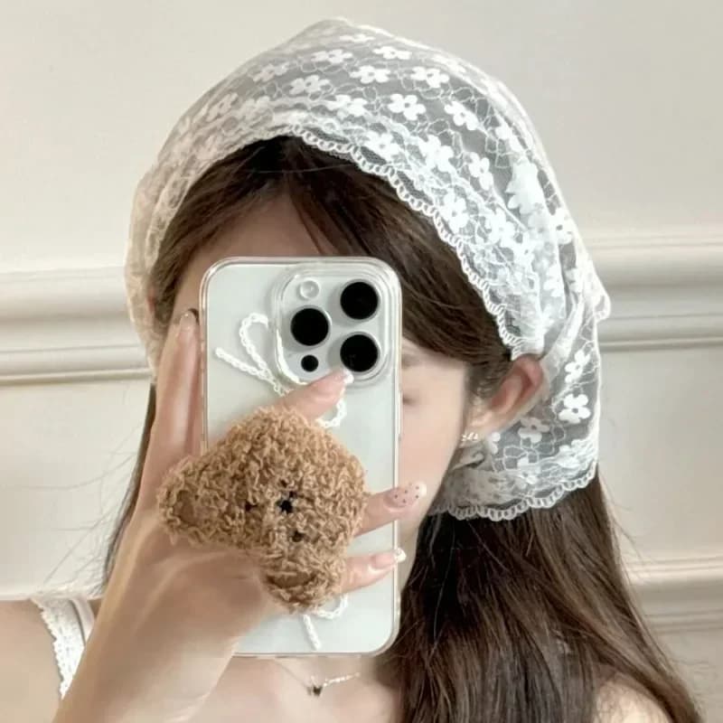 Women French Country Style Lace Mesh Triangle Scarf Spring Summer Floral Hair Scarf Elegant Headwrap Bohemian Hair Accessories - 2