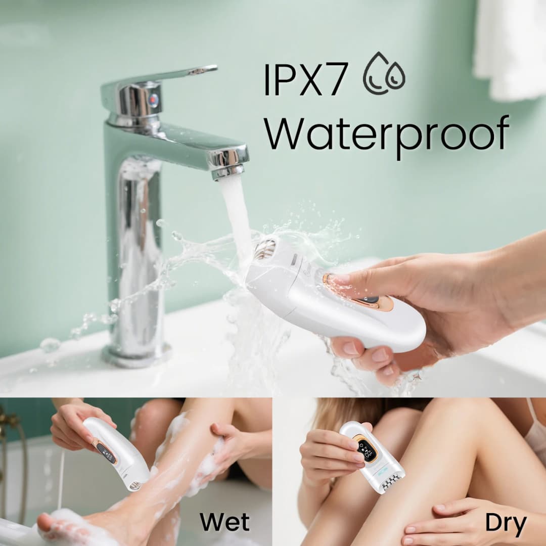 Hatteker 2-في-1 ماكينة إزالة الشعر النسائية المحمولة للعناية بالساقين والجسم والإبطين والوجه مقاومة للماء IPX7 - 3