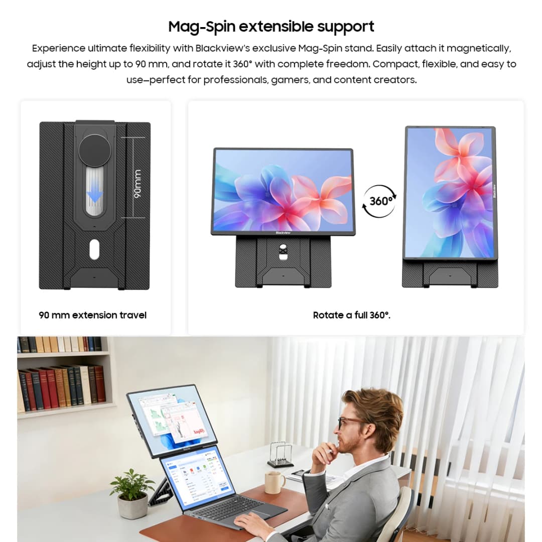 Blackview Table 9 16” 120HZ Large Portable Monitor 1200P 100% SRGB Gaming Laptop Display External Second Screen For PC Phone - 6