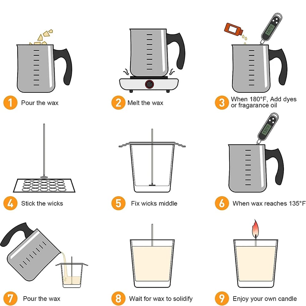 مجموعة كاملة لصنع الشموع العطرية، أدوات صنع الشموع، ملصقات، وعاء صهر الشمع من الفولاذ المقاوم للصدأ - 4