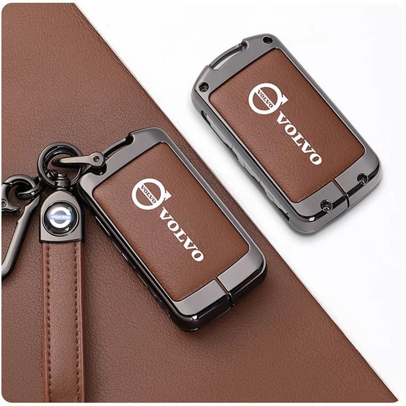 غطاء مفتاح سيارة من سبائك الزنك والجلد لسيارات فولفو XC60 XC40 XC90 S90 V60 S60 V90 C40 Polestar 1 Polestar 2، إكسسوارات تزيين - 3