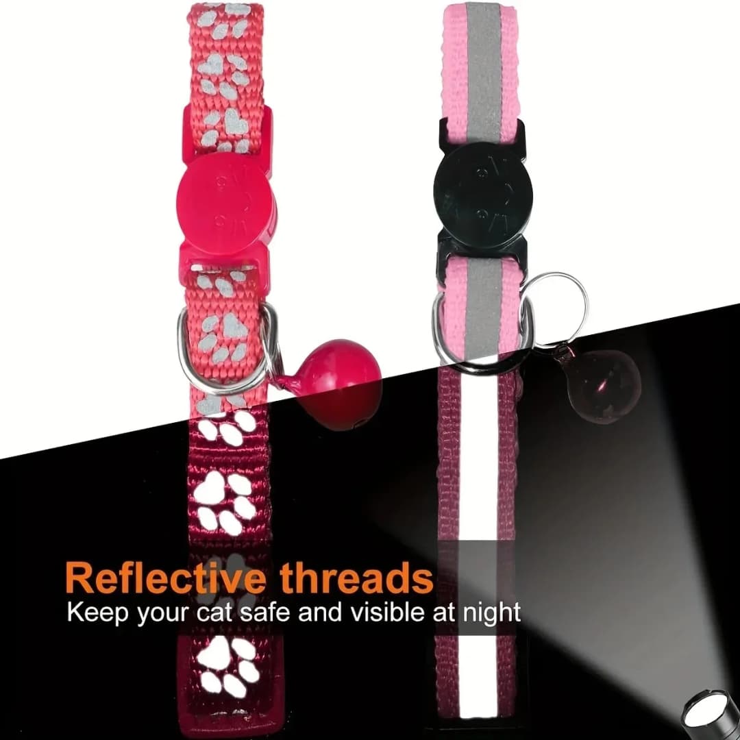 Custom Reflective Cat Collar - Personalized Name Tag & Bell Breakaway Adjustable Anti-Lost Design with Paw Print Collar for Cats - 2