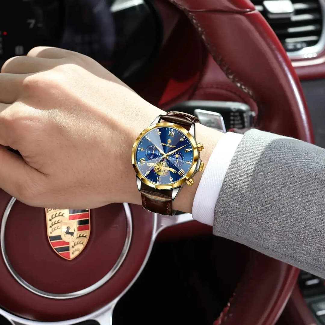 ساعة يد رجالي POEDAGAR فاخرة عسكرية كوارتز مقاومة للماء مضيئة كرونوغراف ساعة جلد رجالي ساعات رياضية رجالي - 5