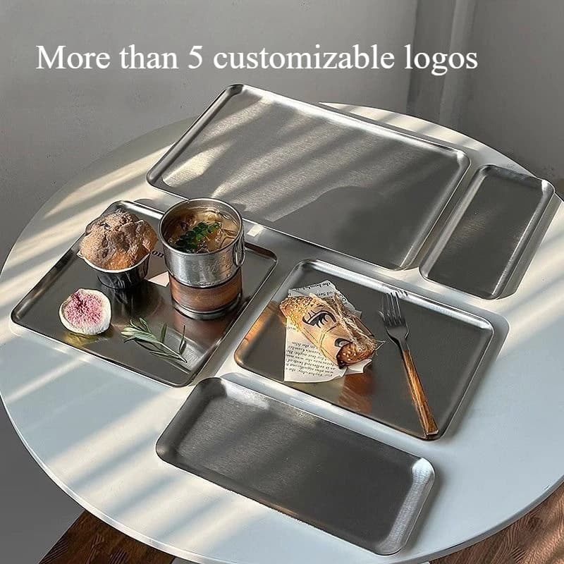Ins Korean Plateins, Stainless Steel Rectangular Plate Cafe Cake Dessert Plate Storage Trays,Home Kitchen Storage Table Dish - 2