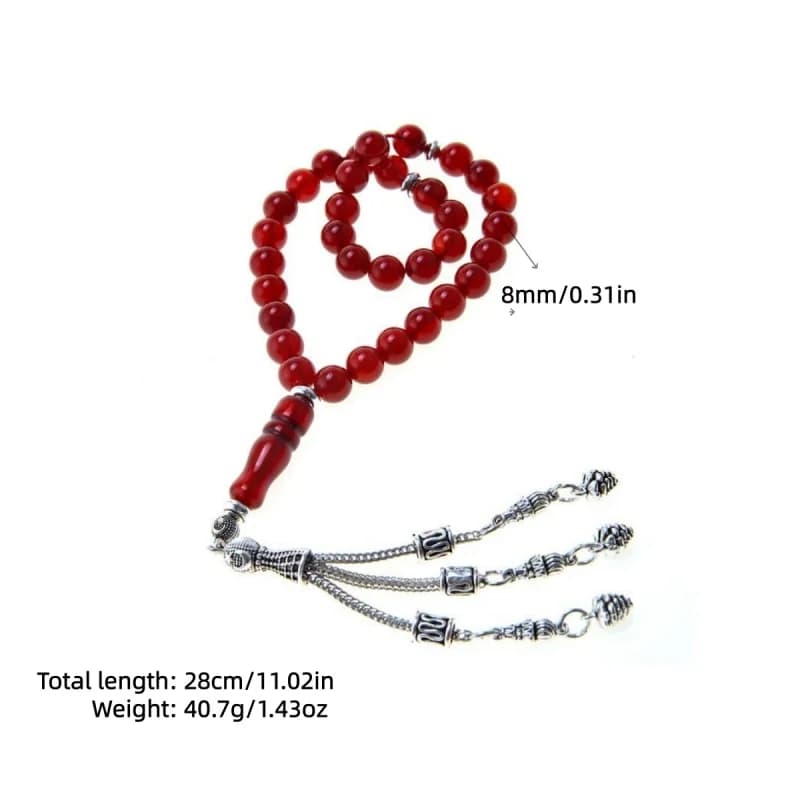 99 pieces of 8mm natural red agate round bead necklace Muslim rosary beads, Middle Eastern men and women high-end Tesbiha bracel - 6
