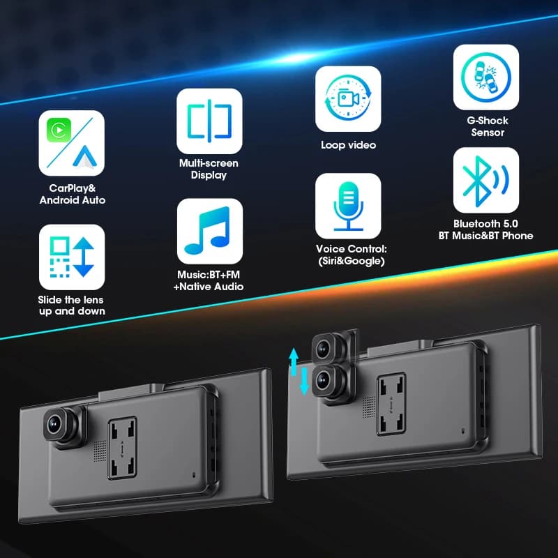 Develuck NEW 11.26 inch 4K DVR Wireless CarPlay and Android Auto Portable Dash Cam Car Screen Video Recorder 5G WIFI Navigation - 3