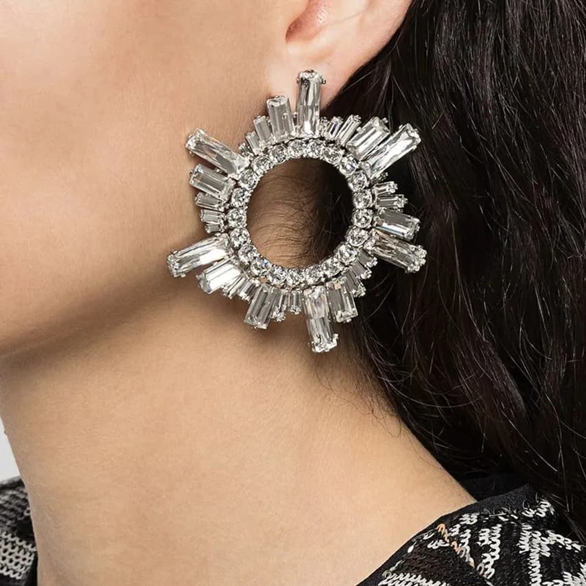 أقراط متدلية لامعة مرصعة بالكريستال على شكل أشعة الشمس، إكسسوارات أقراط مسائية أنيقة للنساء