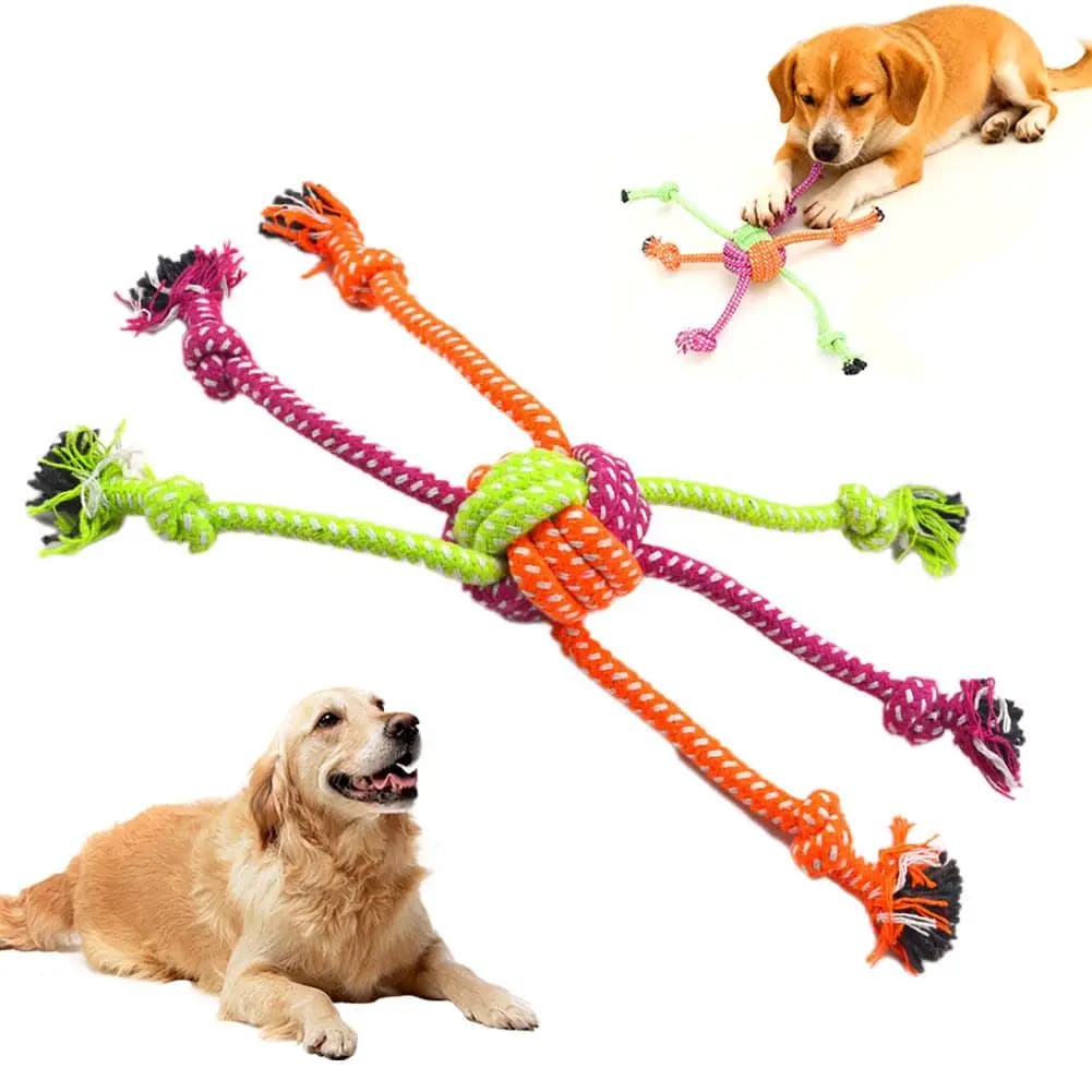 Durable Bite-Resistant Interactive Knot Toy for Dogs- Chewable Rope with Green&Orange Fringes,Playful Design, Dog Toys