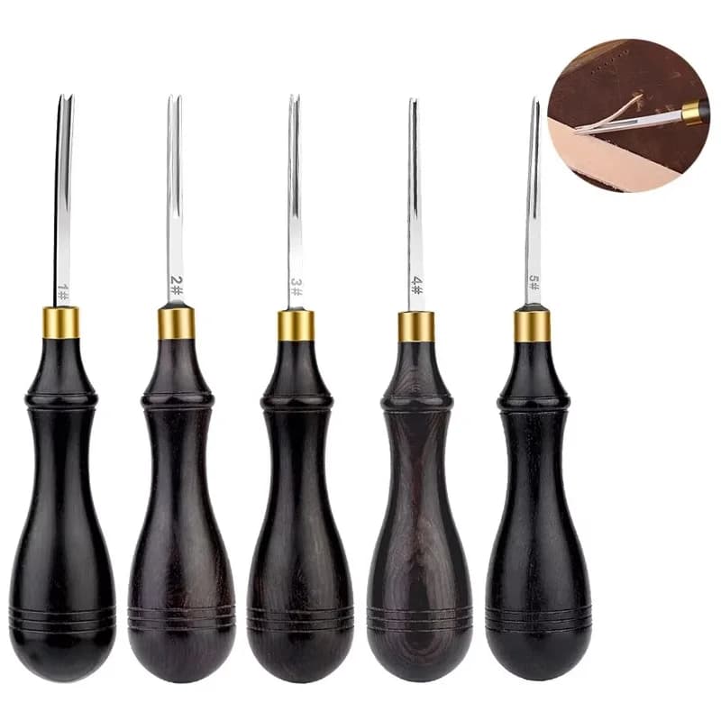 أداة تشطيب حواف الجلد من Zxiixz، مقاس 0.6-2.25 مم، مع مقبض خشبي، لصناعة الحرف الجلدية الاحترافية - اصنعها بنفسك