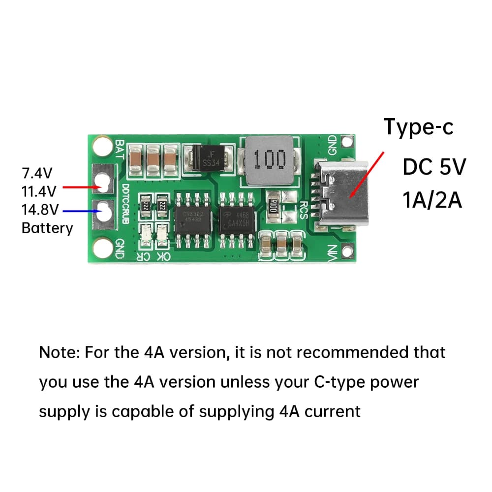 وحدة BMS نوع C لـ 2S/3S/4S 1A/2A/4A 18650 شاحن بطارية ليثيوم مع USB C، خطوة متابعة ودفعة لبنك الطاقة ليثيوم أيون/بوليمر - 5