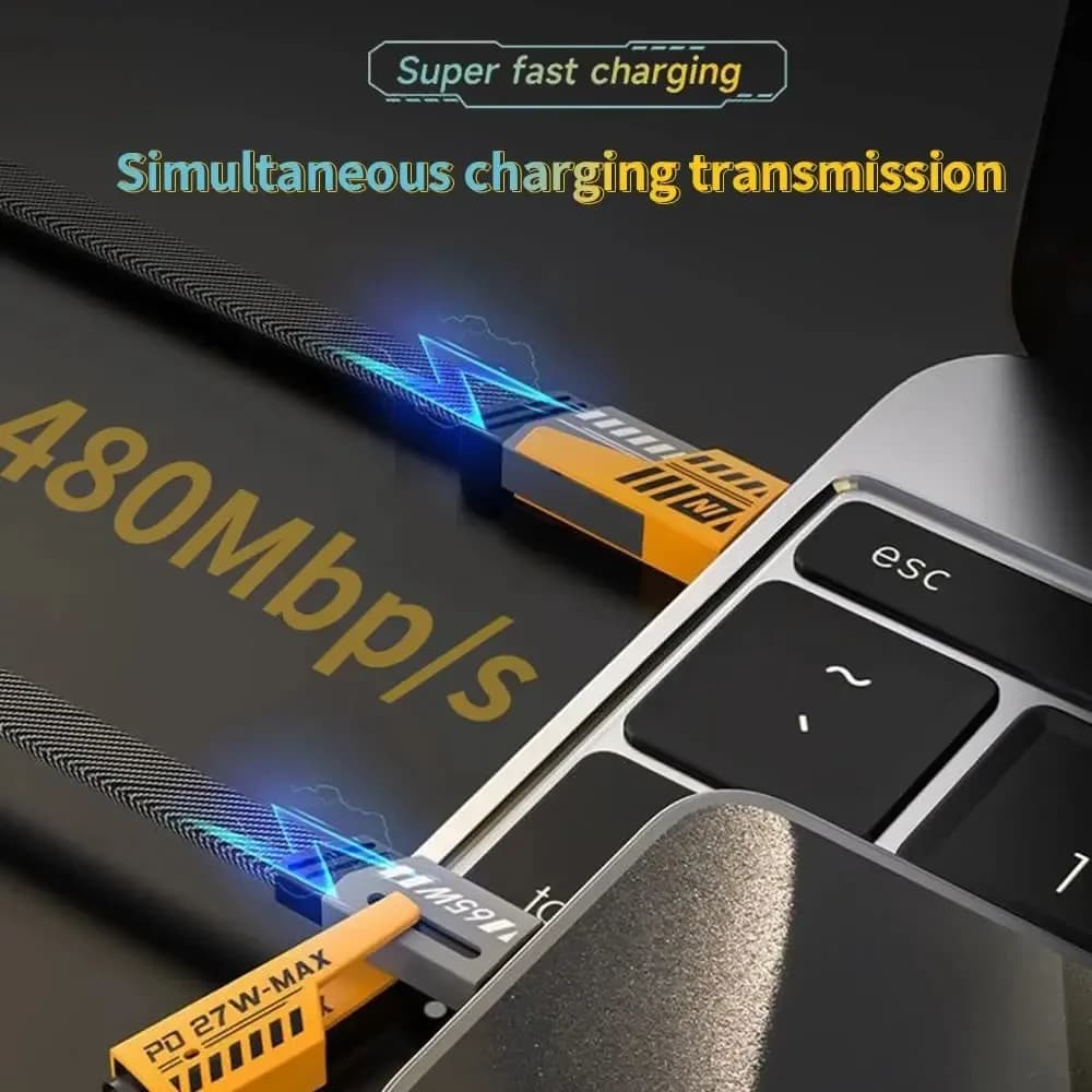 4 في 1 كابل بيانات USB متعدد، PD 65 واط، شحن سريع USB C PD، متوافق مع آيفون 15/14 ماكس، ماك بوك، سامسونج Type C - 5