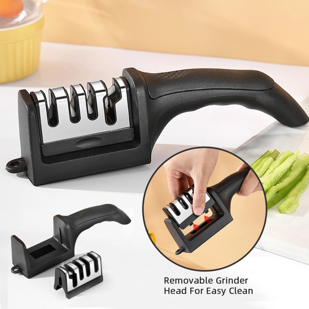 Kitchen 3-Segment Knife Sharpener Household Multi-Functional Hand-Held Three-Purpose Black Sharpening Stone - 3