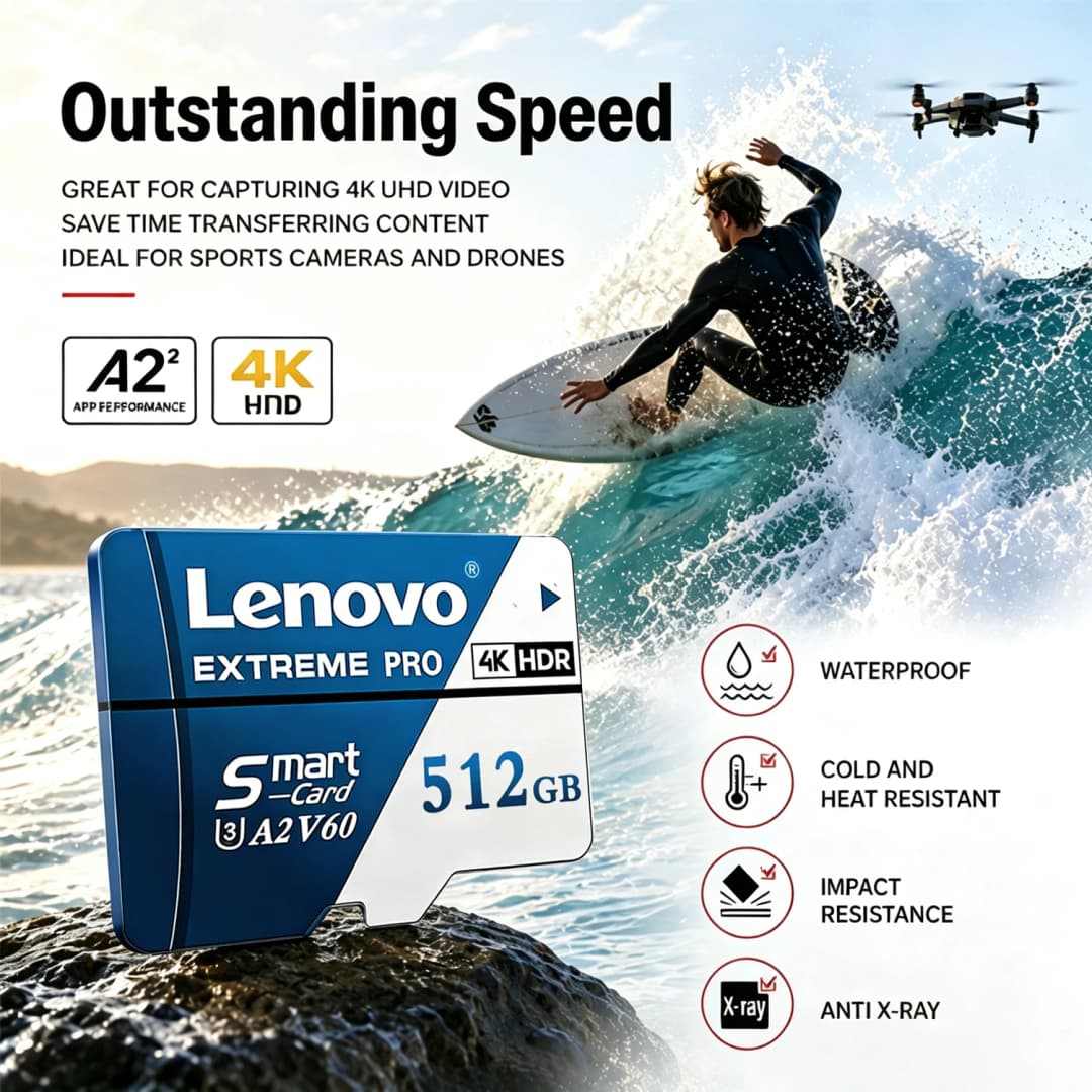 Lenovo Extreme Pro Micro SD Card High Speed Transfer Cartão De Memória 128GB 256GB 512GB U3 V60 TF Flash Card for Camera Drone - 5